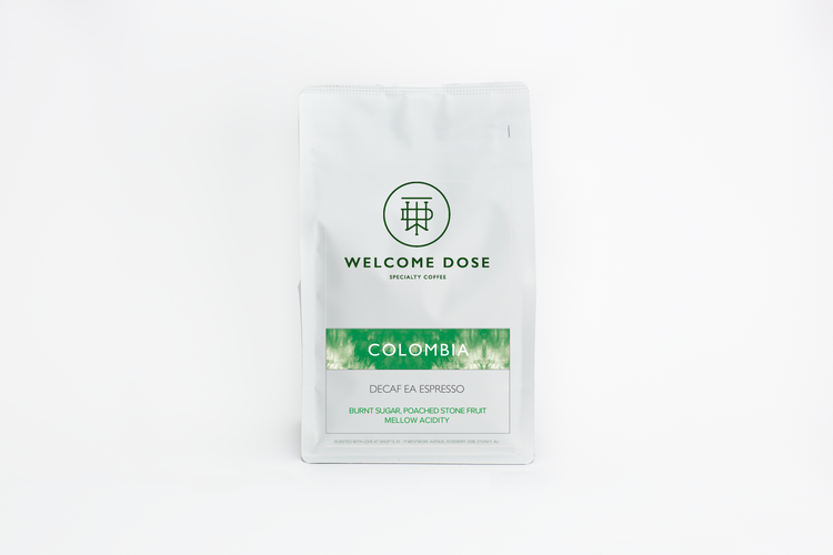 Colombia Decaf specialty coffee beans by Welcome Dose, espresso roast