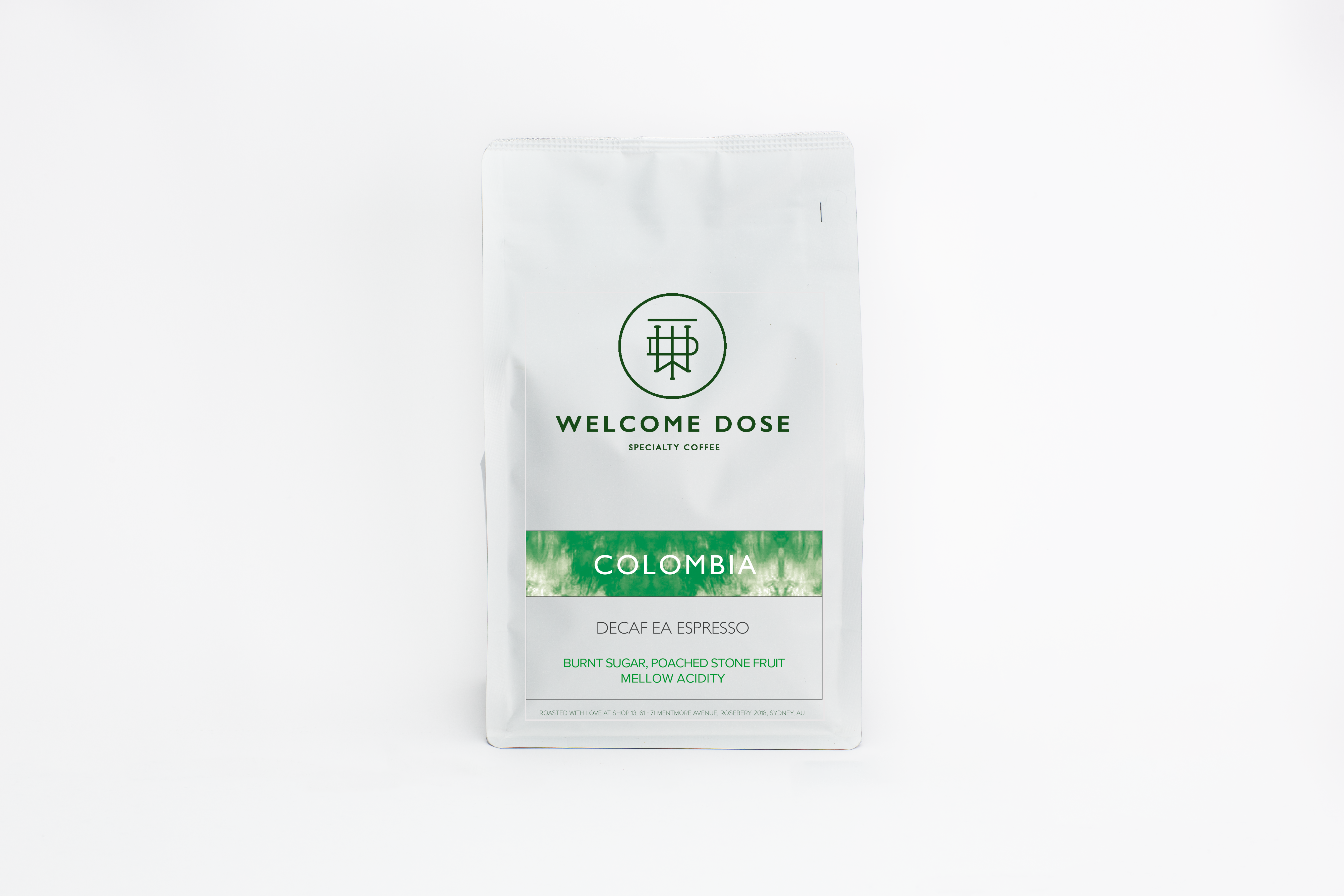 Colombia Decaf specialty coffee beans by Welcome Dose, espresso roast